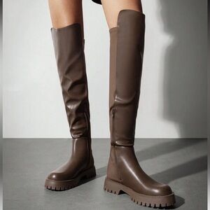 Thickened Flat Knee High Brown Boots